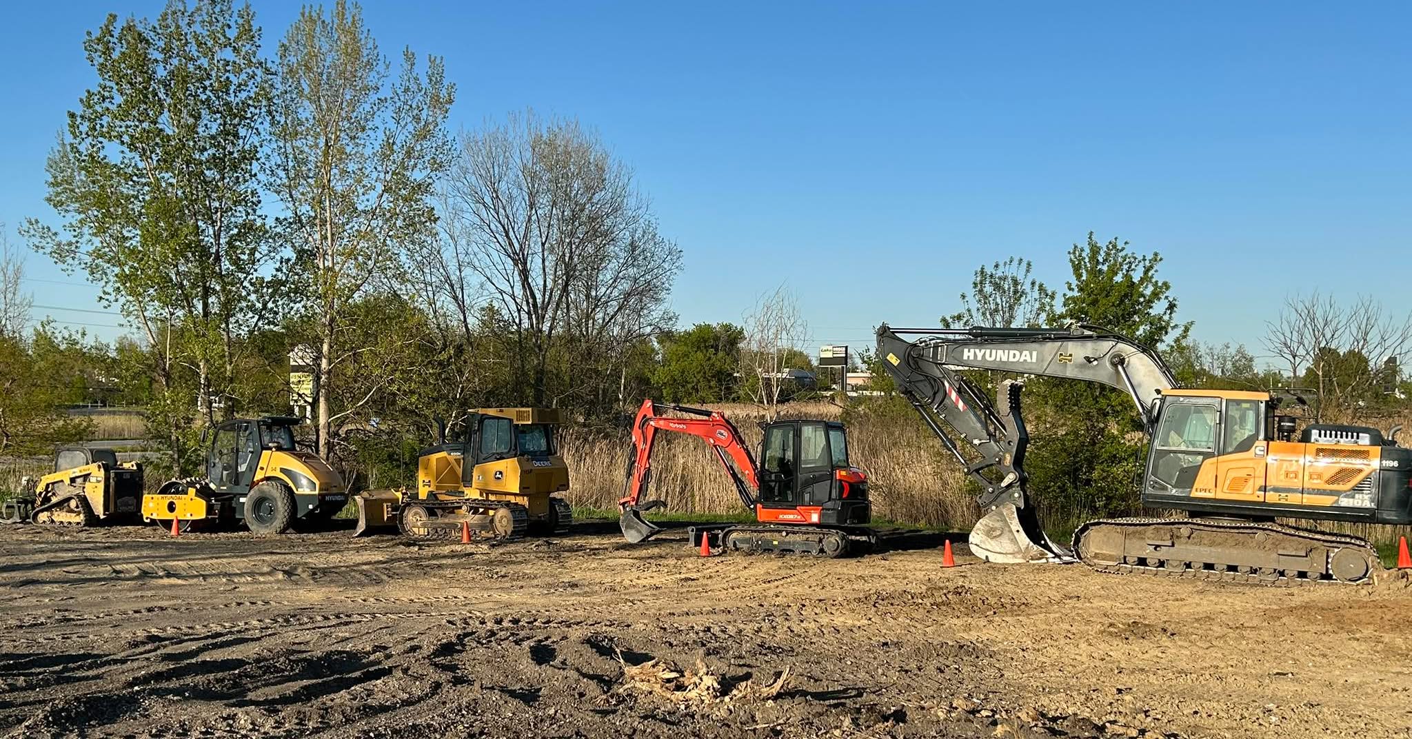 Full fleet of heavy equipment lined up